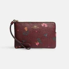 COACH Corner Zip Wristlet Wallet With Holiday Bells Print CE920 picture