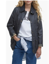 Navy  ~. Barbour Fiddich Waxed Cotton Coat  MSRP$495 English Chic picture