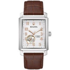 Bulova Men's Sutton Classic President Automatic Brown Leather Watch 33 MM 96A268 picture