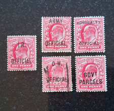 GB KE VII 1d Red Official Overprints (5) IR, Army, Admiralty, O.W. govt parcels  picture