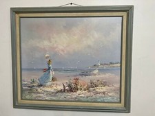 Marie Charlot Impressionist Original Oil Painting Signed Lady On The Beach picture