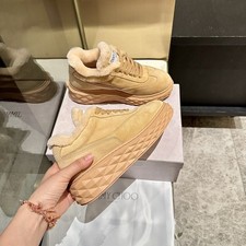 Jimmy Choo Diamond Maxi Retro F Toffee Velvet Suede Low Top Trainers Shearling picture