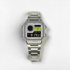 Silver CASIO AE-1200WHD. Royale Watch Mod. Negative Display. Green World Map picture