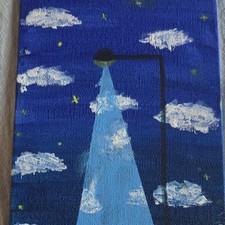 Streetlight, Clouds & Night Sky Surrealism Acrylic Painting on Canvas picture