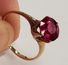 Vintage 10K YG Mid-Century 7.8mm Synthetic Ruby Solitaire Ring 1.9g 5.5/6 XLNT picture