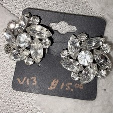 Vintage mid century earrings clear reihnstone picture