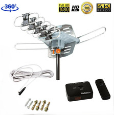 150Mile Outdoor TV Antenna Motorized Amplified HD TV 1080P VHF/UHF 360° Rotation picture