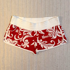 Y2K Roxy Floral Low Rise Pull-On Surf/Swim Shorts Red/White Juniors Size 5 picture