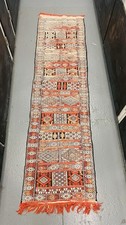 AUTH. Vintage Moroccan Berber Hand-Woven Flatweave Kilim Rug Runner(25