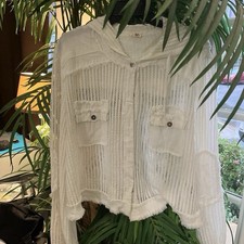 Pol (Anthropologie) White Crochet Hooded Cardigan  picture