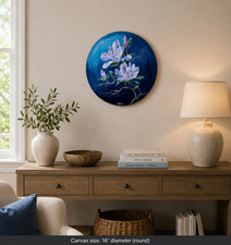Exquisite Hand-Painted Magnolia Artwork on Round Canvas – One of a Kind by ILOVA picture