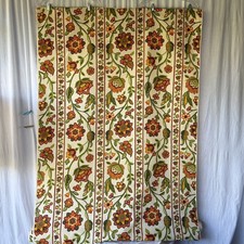 BTY 1970s gold Jacobean Floral Stripe Decor Fabric granny core  picture