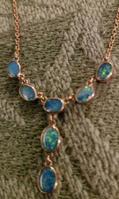 Vintage YVE 9ct Rose Gold Natural Australian Boulder Opal Cascade Y-Necklace 375 picture
