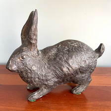 Vintage Bronze Rabbit Metal Cast w/ Green Felt Feet Pads —Japan picture