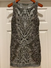 STUNNING WOMENS ALL SAINTS VIPER HAND EMBELLISHED SHIFT DRESS 10 SHEER BACK picture