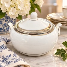 Wedgewood Carlyn Bone China Sugar Bowl With Lid Platinum Banded Discontinued picture