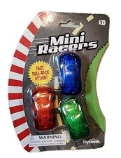2019 TOYSMITH 3 PACK MINI RACERS PULL BACK & GO CARS BLUE RED GREEN picture