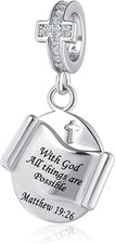 Pandora Cross Charm With God All Things Are Possible Bible Religious Dangle Bead picture