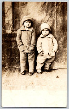 Antique RPPC Charlotte & John Jr Siblings Winter Coats Real Photo c1920s picture