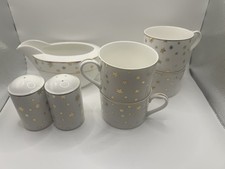 VTG Sakura Galaxy Porcelain 7-Pc Set Gravy Boat Salt Pepper Mugs 14k Gold 90s picture