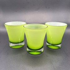 Vintage MCM Lime Green Cased Glass Tumblers Hourglass Shape Milk Glass Set of 3 picture