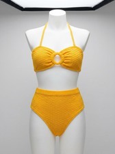 NWT Roxy Haleiwa Banded Textured Bikini Bottom & Top Golden Rod Medium 7-9 picture