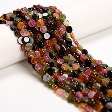 Natural Multi Color Tourmaline Smooth Flat Coin Beads Size 7-7.5mm 15.5''Strand picture