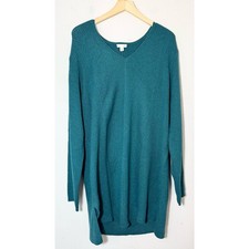 J. Jill Ocean Heather Teal Blue Cotton Blend Knit V-Neck Sweater Size XL Tall picture
