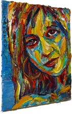 MODERN WOMAN GIRL█ART SIGNED FEMALE OIL PAINTING█ABSTRACT PORTRAIT VINTAGE DECO█ picture