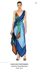 NWOT Diane von Furstenberg Silk Scarf Hem Tiered Midi Dress P XS picture