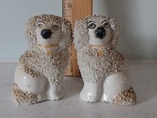 Antique Staffordshire King Charles Spaniel Dogs Pair Mid Century Confetti Fur picture
