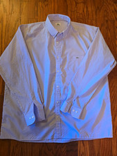 Lacoste Men's Dress Shirt 44 Blue/White Striped Cotton Long Sleeve Pocket picture