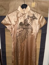 Vintage 1940s 50s Qipao Cheongsam Dress Sequin Embroidered Chinese Phoenix picture