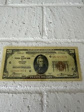 Vintage 1929 $20 National Currency Bill Federal Reserve Bank of Chicago Illinois picture
