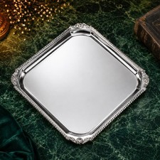 Charming Vintage Ornate Silverplate Square Serving Tray Barware Vanity Decor picture