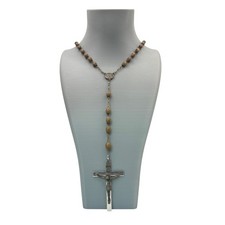 Antaya Sterling Silver Wooden Rosary Jesus Medallion INRI Crucifix Cross Vintage picture