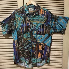 VINTAGE ‘Hawaiian Style’Brand Late 80s Rayon XL Geometric Print Aloha Shirt picture