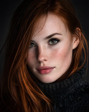 Calm Freckled Long Redhead in Black Knit High Collar Scarf Art/118816442 picture