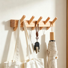 Solid Wood Wall Mounted Coat Rack, 5 Removable Hooks Hanging Shelf for Entryway picture