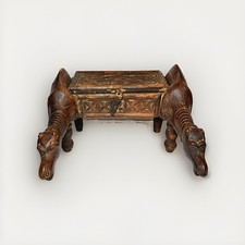 Vintage Hand Carved Wooden Animal Head Folk Art Spice Trinket Box picture