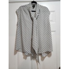 Worthington Black and White Geometric Tie Neck Sleeveless Blouse Size XL picture