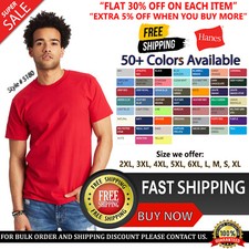 Hanes 5180 Mens Short Sleeve Beefy Plain Cotton Crew Neck Blank T-Shirt picture