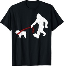 Lovers Gift Bigfoot English Bulldog Dog Walk Funny Sasquatch Unisex T-Shirt picture