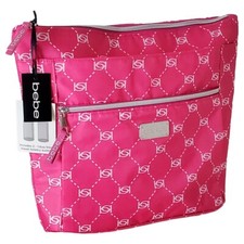 NWT BEBE AUTHENTIC PINK TRAVEL COSMETIC BAG WITH 2 1.6 OZ/50ml TOILETRY BOTTLES picture