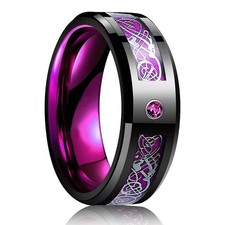 8mm RED Carbide Ring Carbon Fibre Black Celtic Dragon Men's Jewelry picture