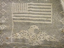 antique HAND CROCHET AMERICANA EAGLE FLAG ecru DOILEY DRESSER TABLE SCARF picture
