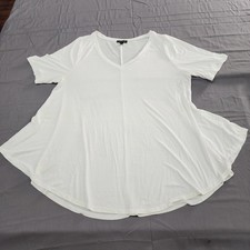 Lane Bryant Women's Plus 18/20 White V-Neck Short Sleeve Swing Stretch Tee Top picture