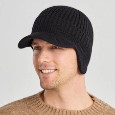 Men Women Knit Hat Winter Warm Stretch Beanie Ear Flaps Cap Outdoor Brim Ski Hat picture