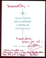 Greer Garson - Hand-written signed Christmas Card with inscription. picture