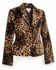 Vintage Talbots Collection Leopard Velvet Silk Blend Blazer Jacket Size 12 NWOT picture